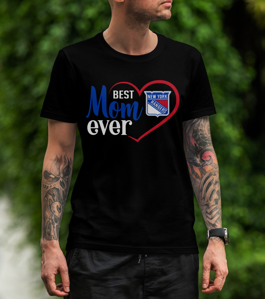 New York Rangers Best Mom Ever Heart Badge T-Shirt