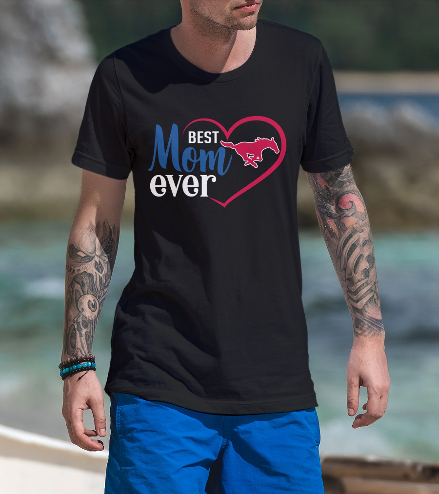 Smu Mustangs Best Mom Ever Heart T-Shirt