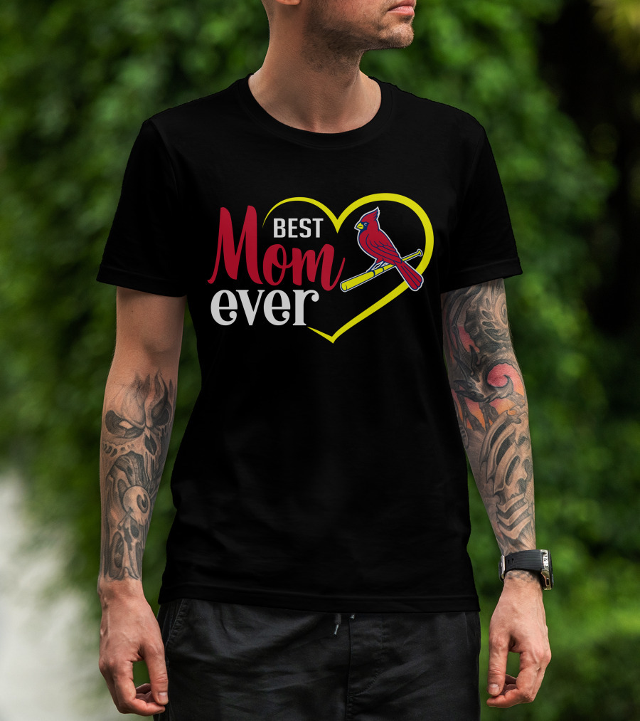 St Louis Cardinals Best Mom Ever Heart Cardinal Bat T-Shirt