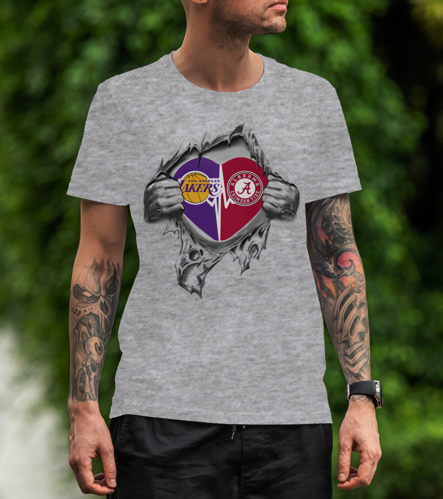Los Angeles Lakers Alabama Crimson Tide Heart Torn Reveal Passion T-Shirt