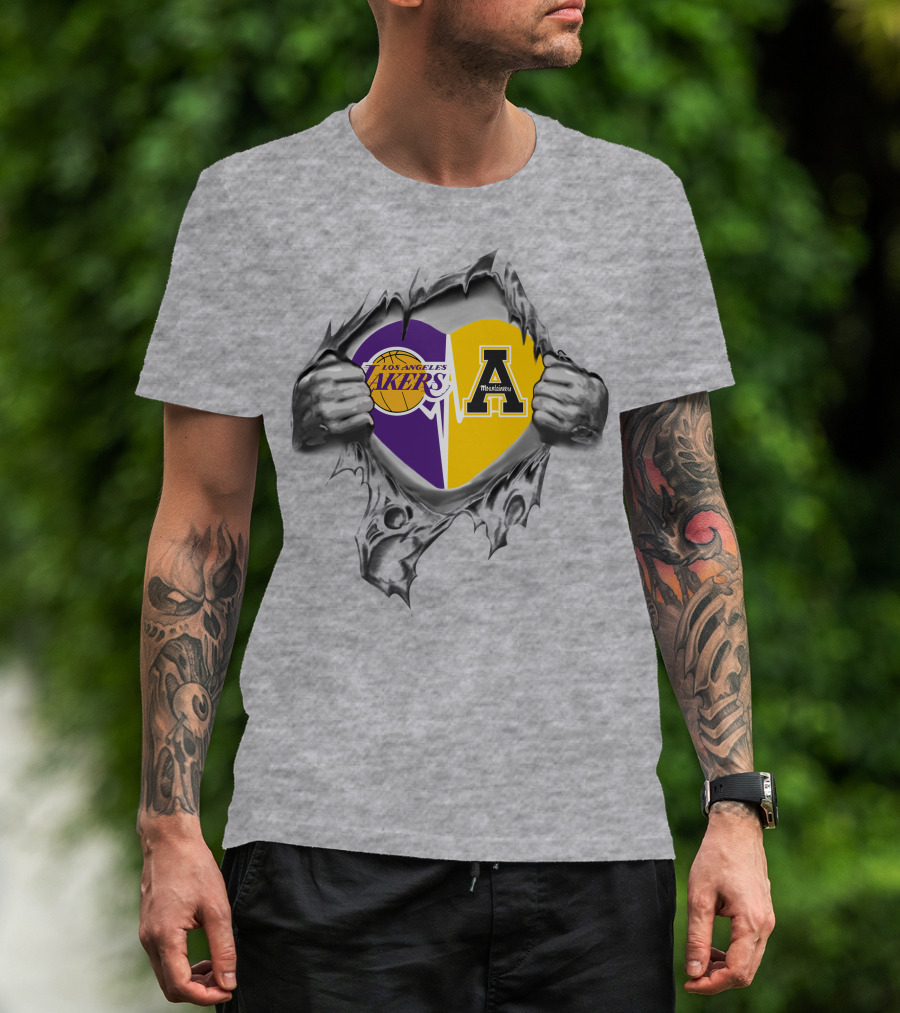 Los Angeles Lakers Appalachian State Mountaineers Heart Logo Tribute T-Shirt