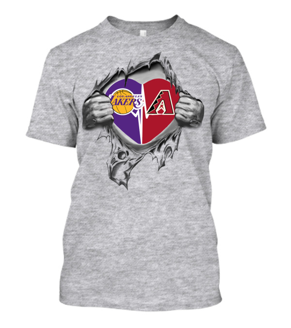 Los Angeles Lakers Arizona Diamondbacks Split Heart Torn Reveal T-Shirt