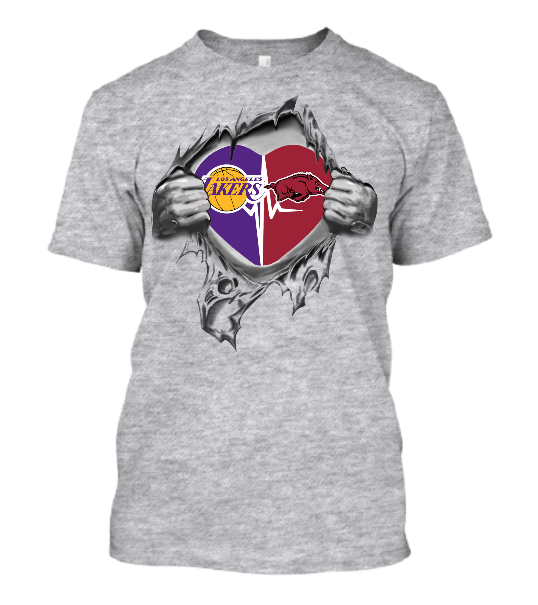Los Angeles Lakers Arkansas Razorbacks Heartbeat Passion Fusion T-Shirt