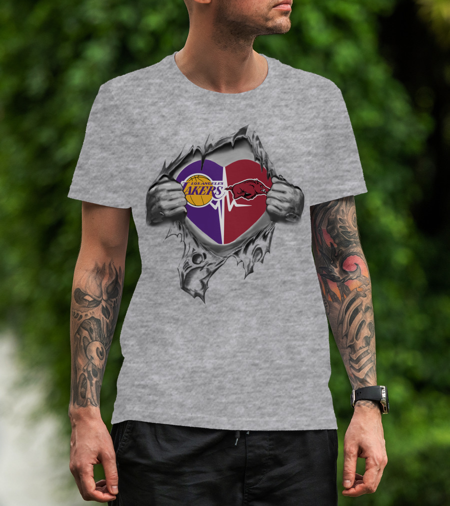 Los Angeles Lakers Arkansas Razorbacks Heartbeat Passion Fusion T-Shirt