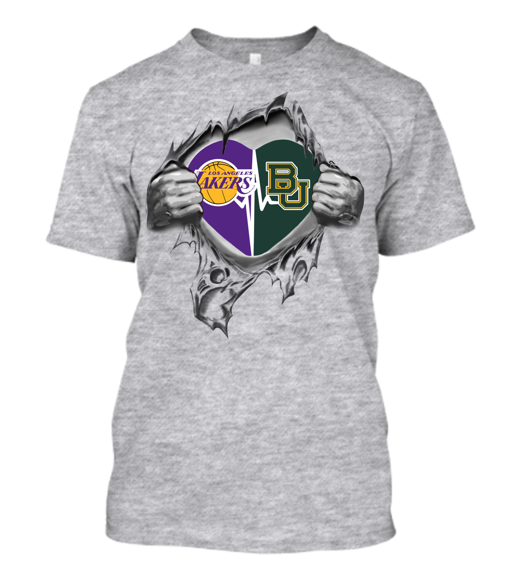 Los Angeles Lakers Baylor Bears Heart Logo Tearing Open T-Shirt
