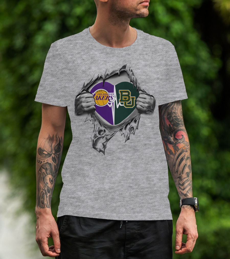 Los Angeles Lakers Baylor Bears Heart Logo Tearing Open T-Shirt