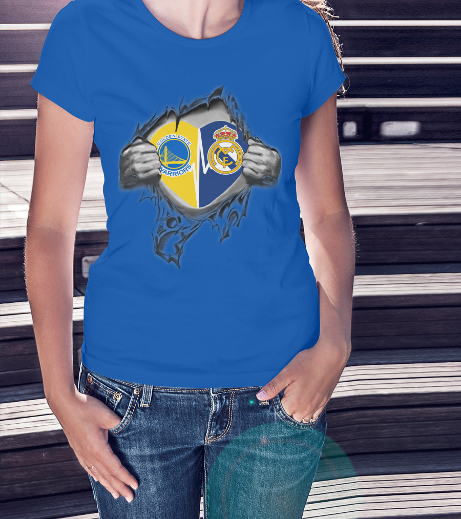 Golden State Warriors Real Madrid Dual Loyalty Emblem In My Heart T-Shirt