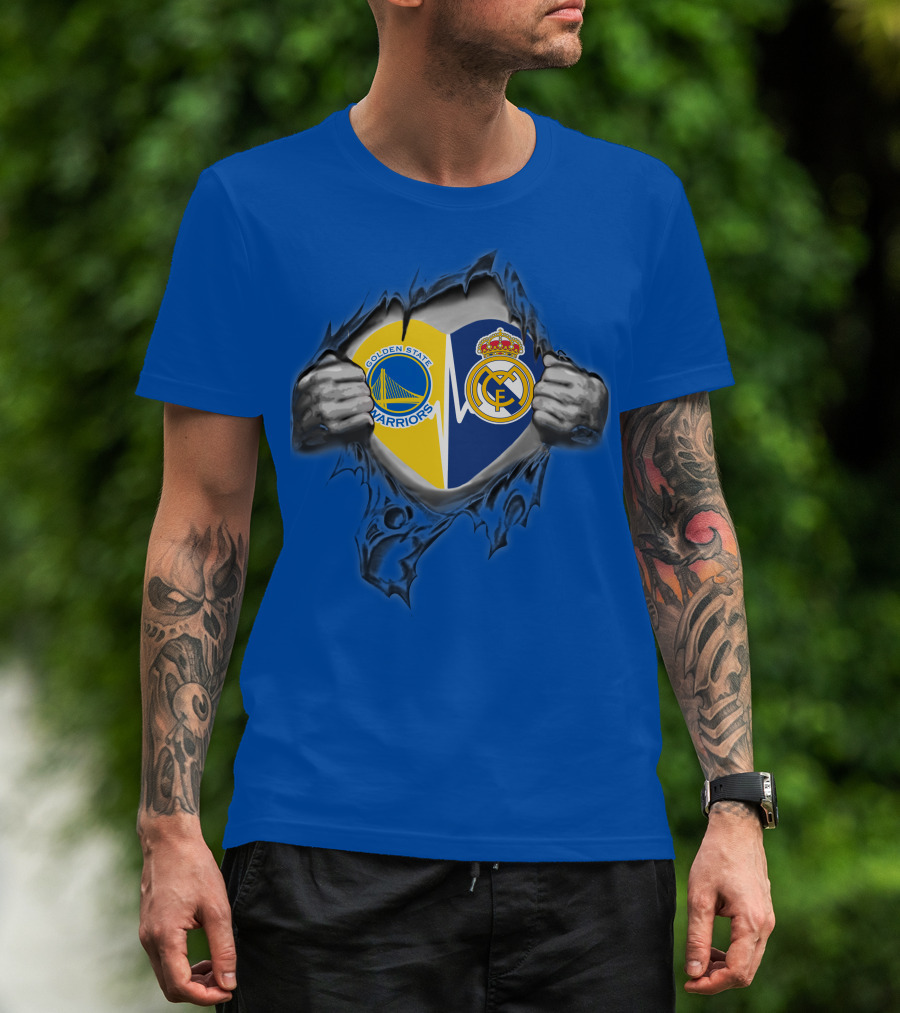 Golden State Warriors Real Madrid Dual Loyalty Emblem In My Heart T-Shirt