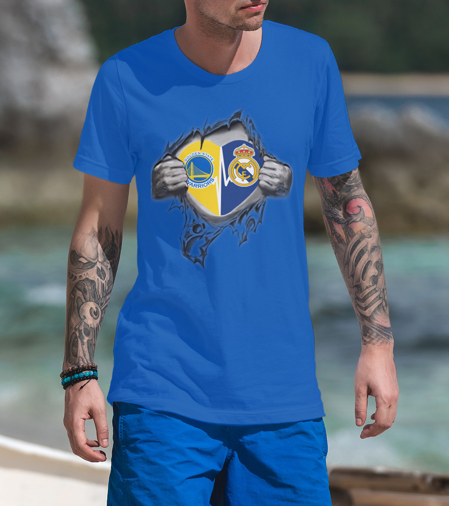 Golden State Warriors Real Madrid Dual Loyalty Emblem In My Heart T-Shirt