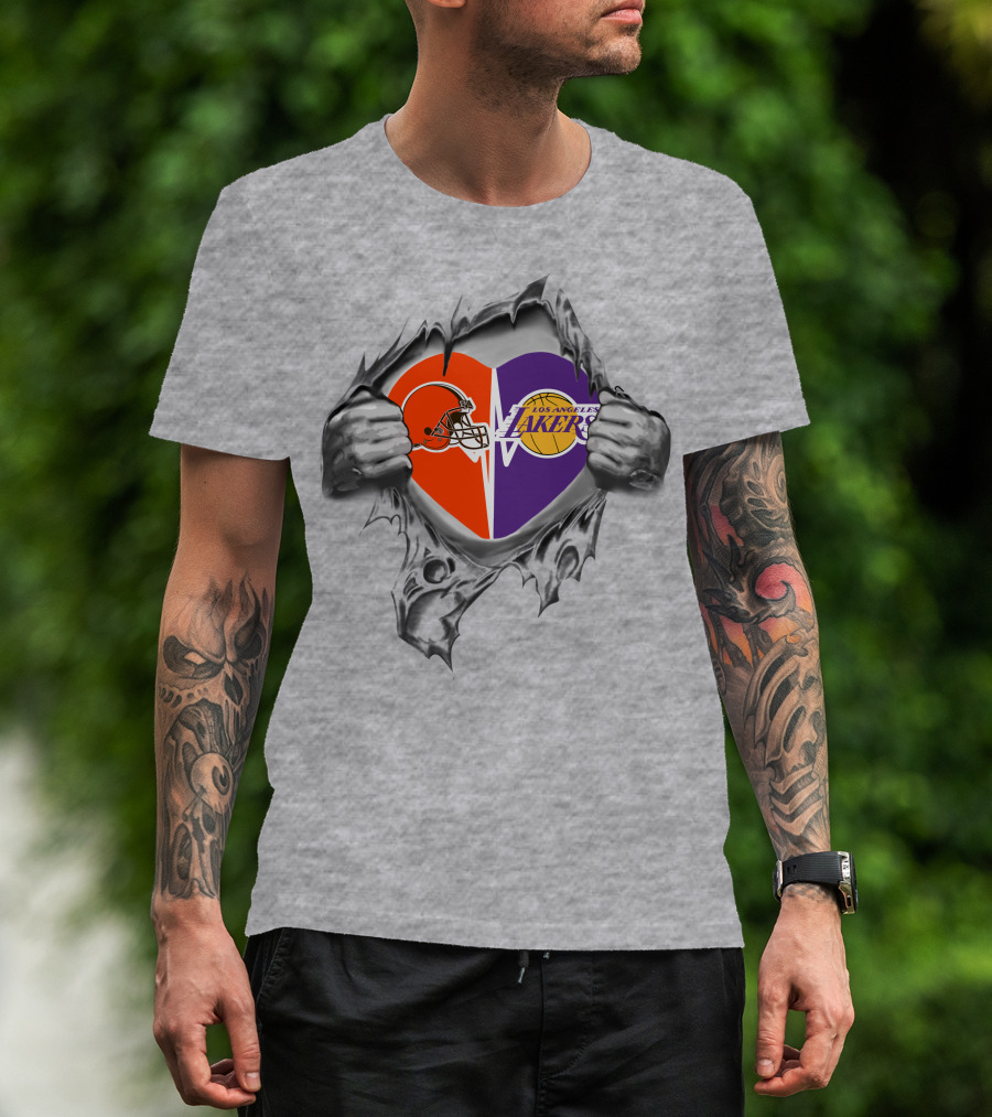 Lakers Cleveland Browns Heartbeat Passion With Torn Fabric T-Shirt