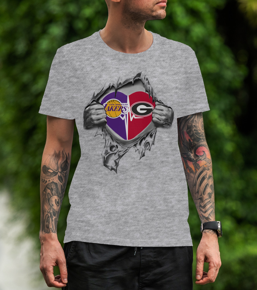 Los Angeles Lakers Georgia Bulldogs Heart Logo Fusion T-Shirt
