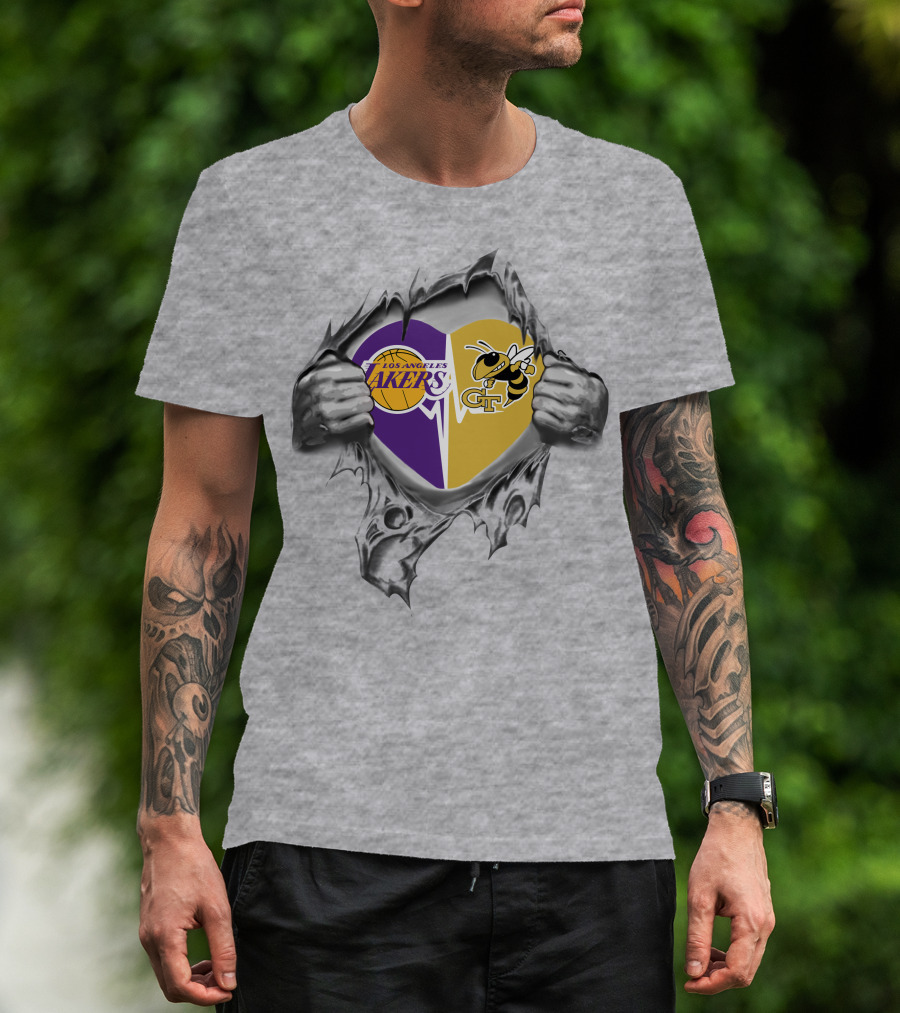 Los Angeles Lakers Georgia Tech Yellow Jackets Heart Combination T-Shirt