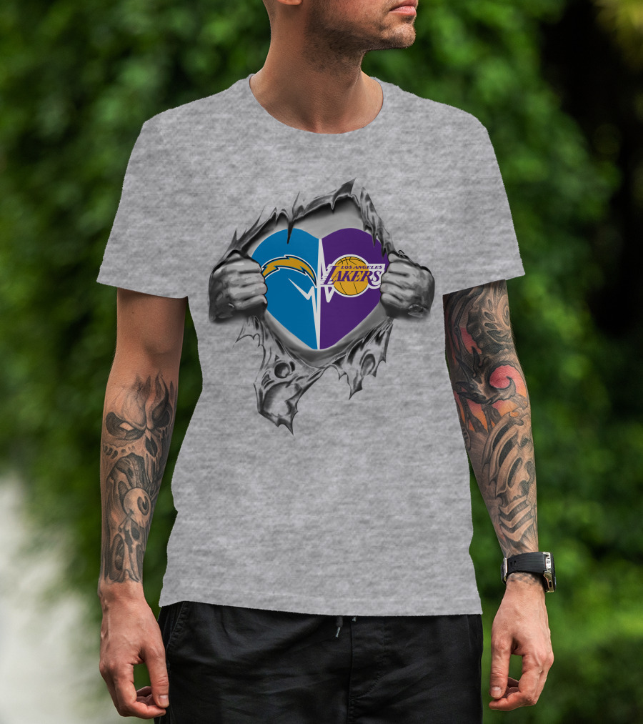Lakers Los Angeles Chargers Heart Design With Logos T-Shirt