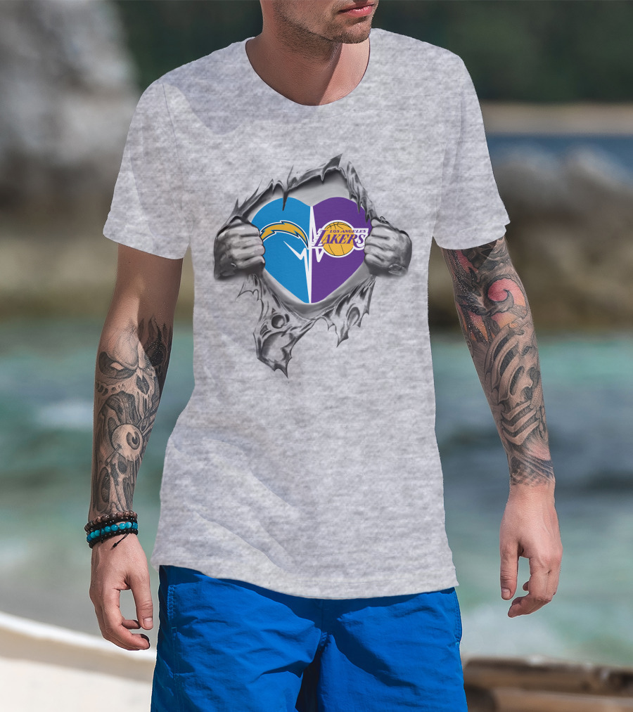 Lakers Los Angeles Chargers Heart Design With Logos T-Shirt