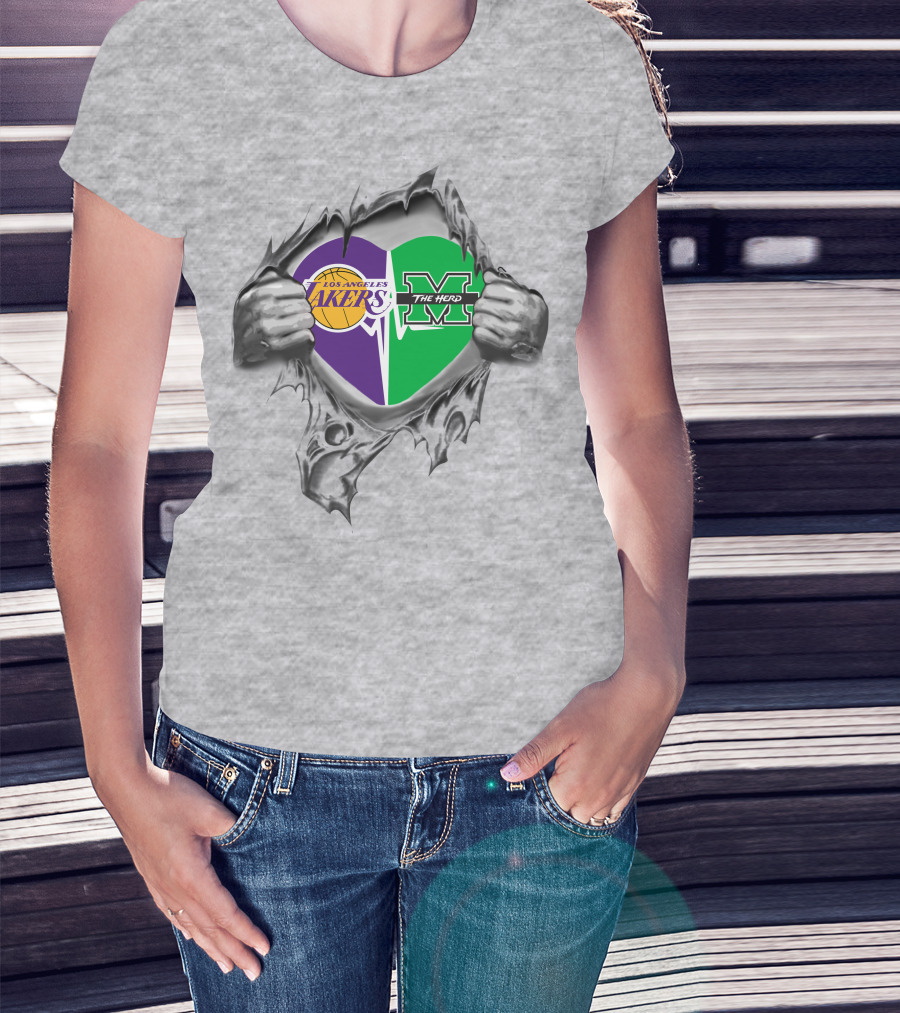 Los Angeles Lakers Marshall Thundering Herd Heart Tear T-Shirt
