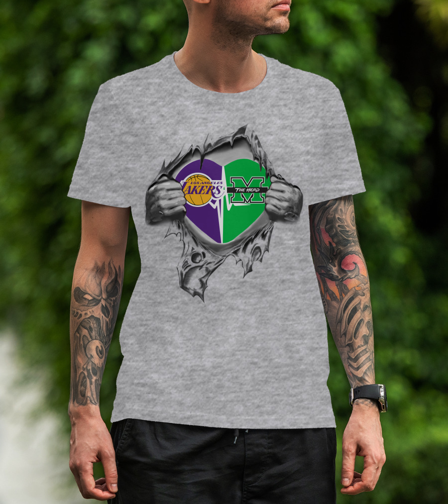 Los Angeles Lakers Marshall Thundering Herd Heart Tear T-Shirt