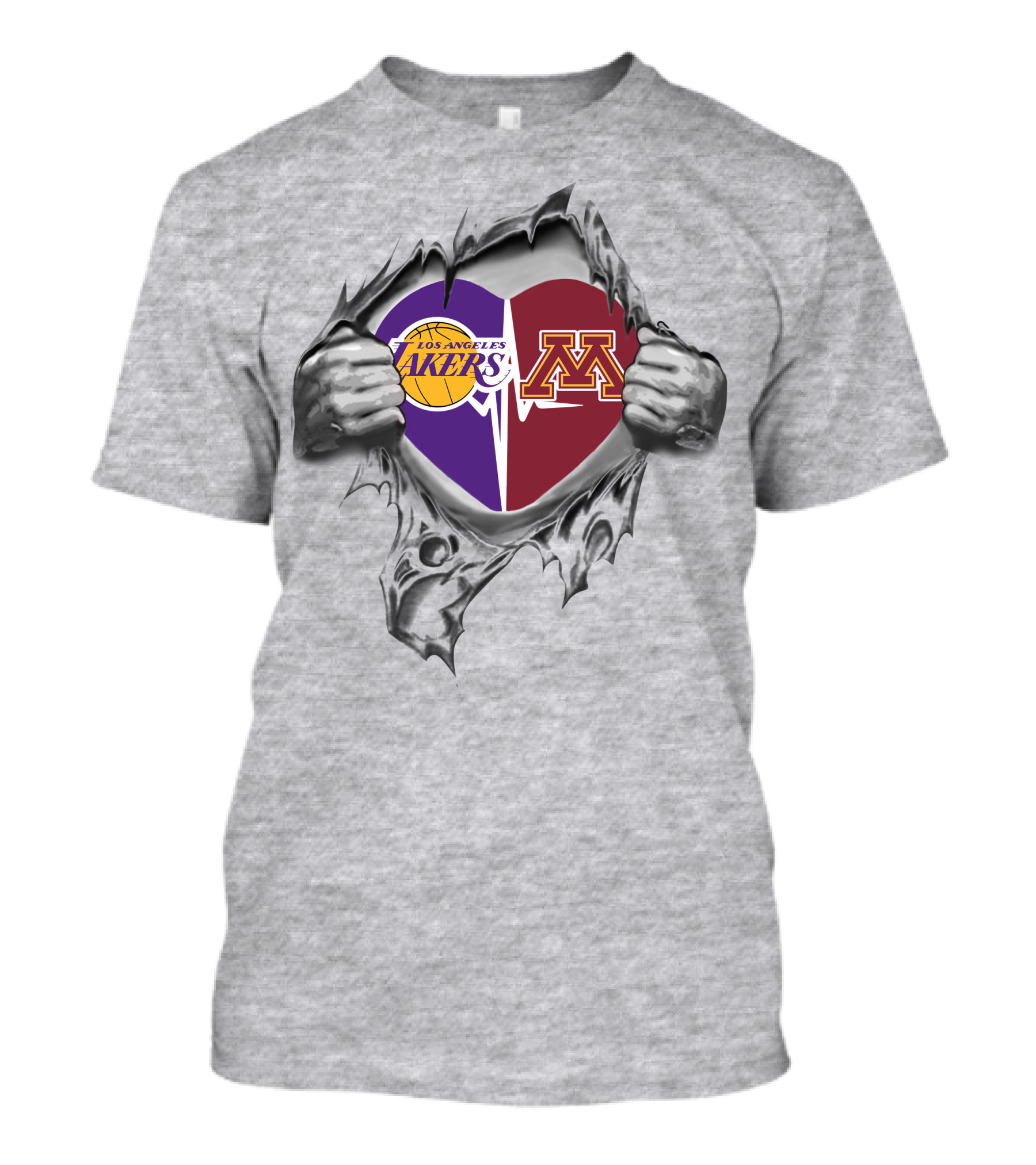Lakers Los Angeles Minnesota Golden Gophers Heart Torn T-Shirt