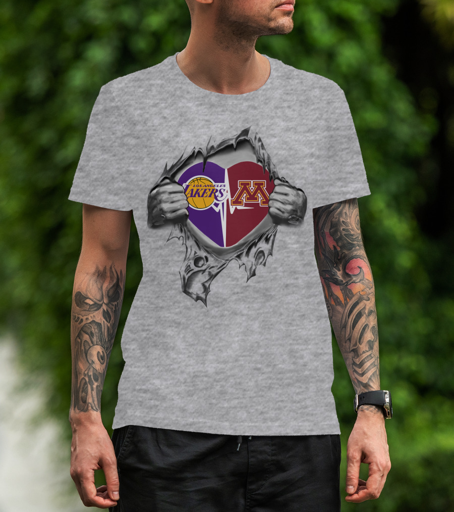 Lakers Los Angeles Minnesota Golden Gophers Heart Torn T-Shirt