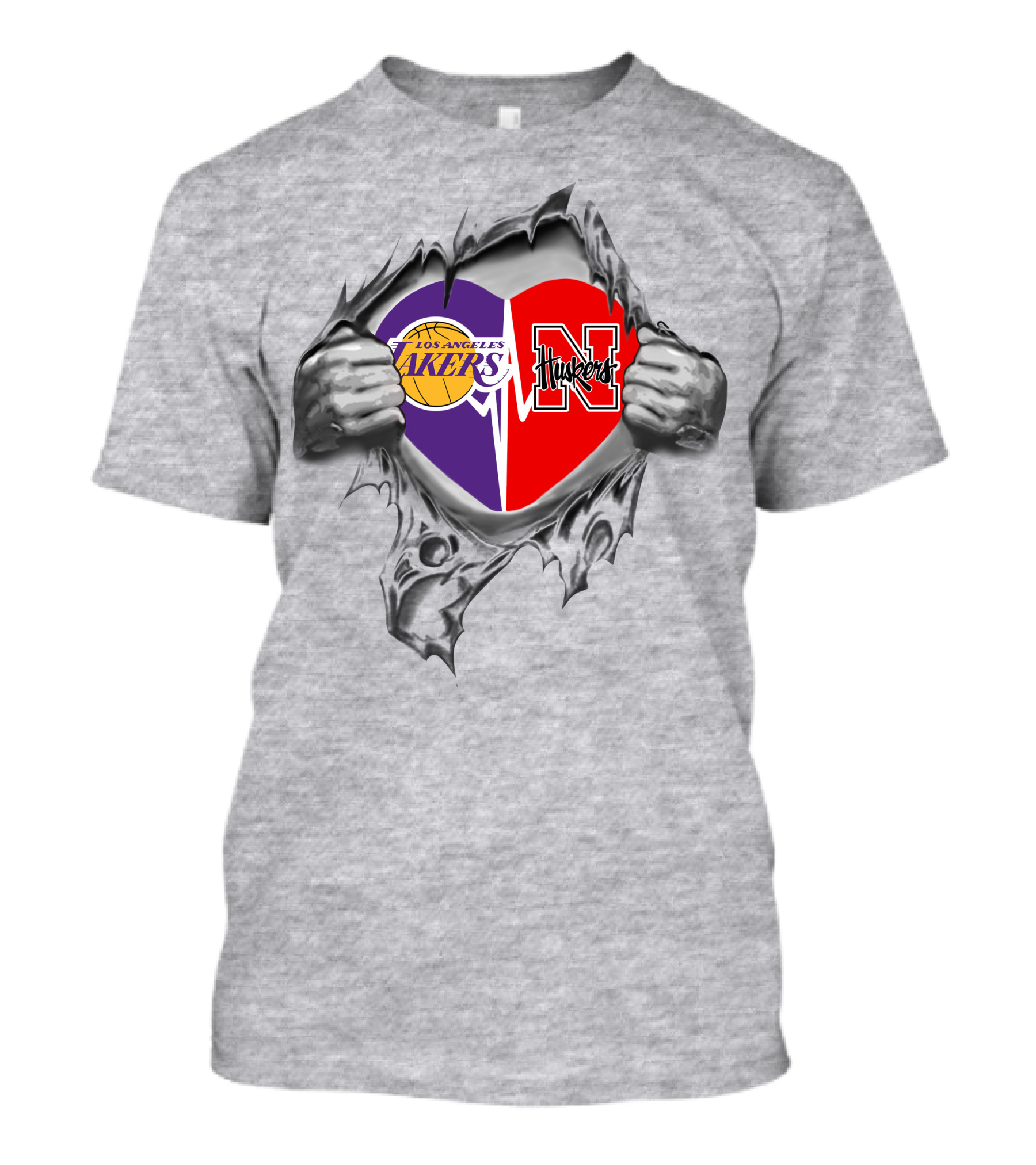 Los Angeles Lakers Nebraska Cornhuskers Heart Tear T-Shirt