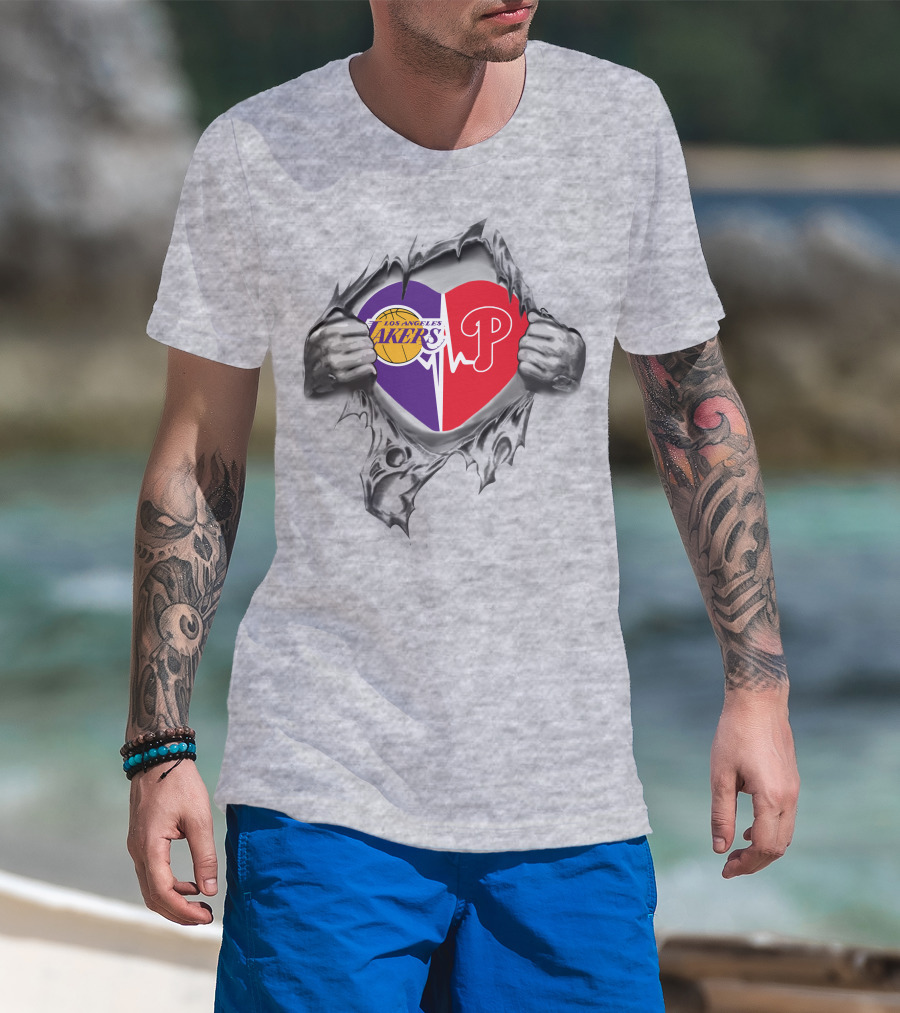 Los Angeles Lakers Philadelphia Phillies Heartbeat Passion T-Shirt