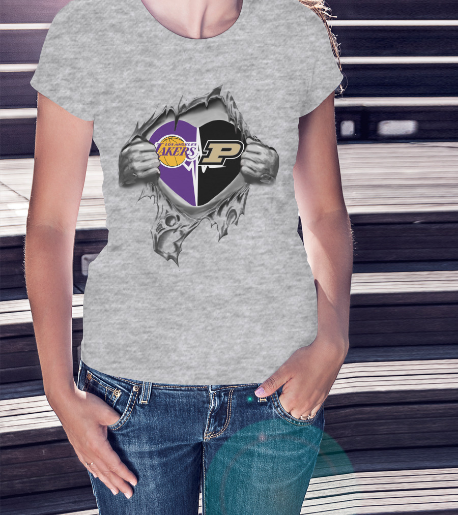 Los Angeles Lakers Purdue Boilermakers Heart Torn T-Shirt