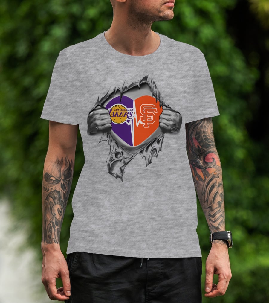 Los Angeles Lakers San Francisco Giants Heart T-Shirt