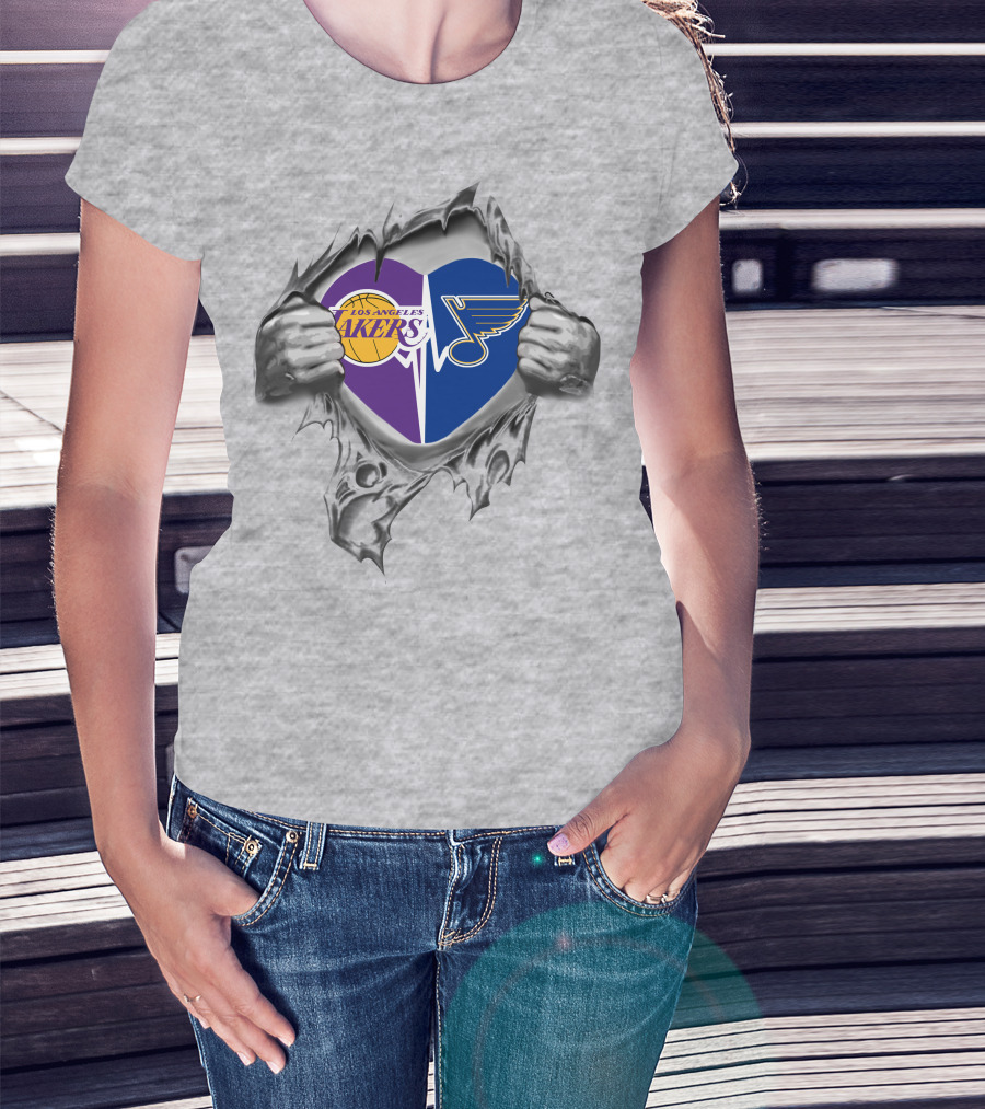 Los Angeles Lakers St. Louis Blues Heartful Connection T-Shirt