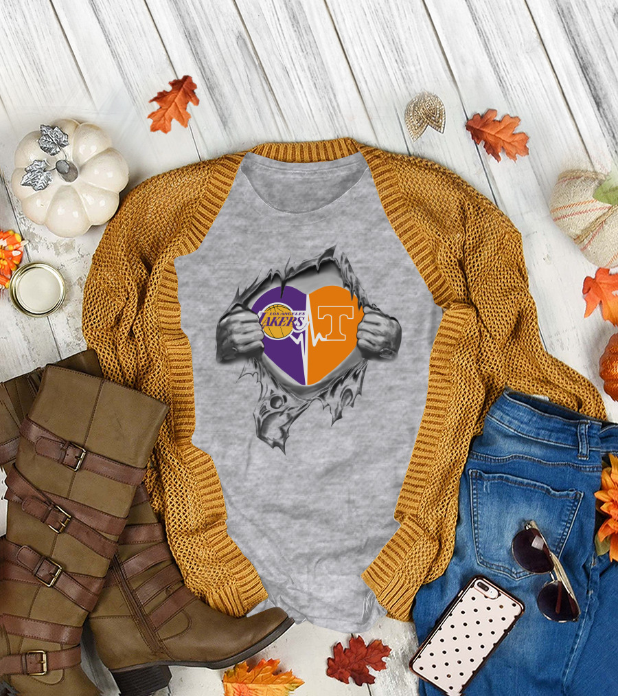 Los Angeles Lakers Tennessee Volunteers Heartbeat Loyalty T-Shirt