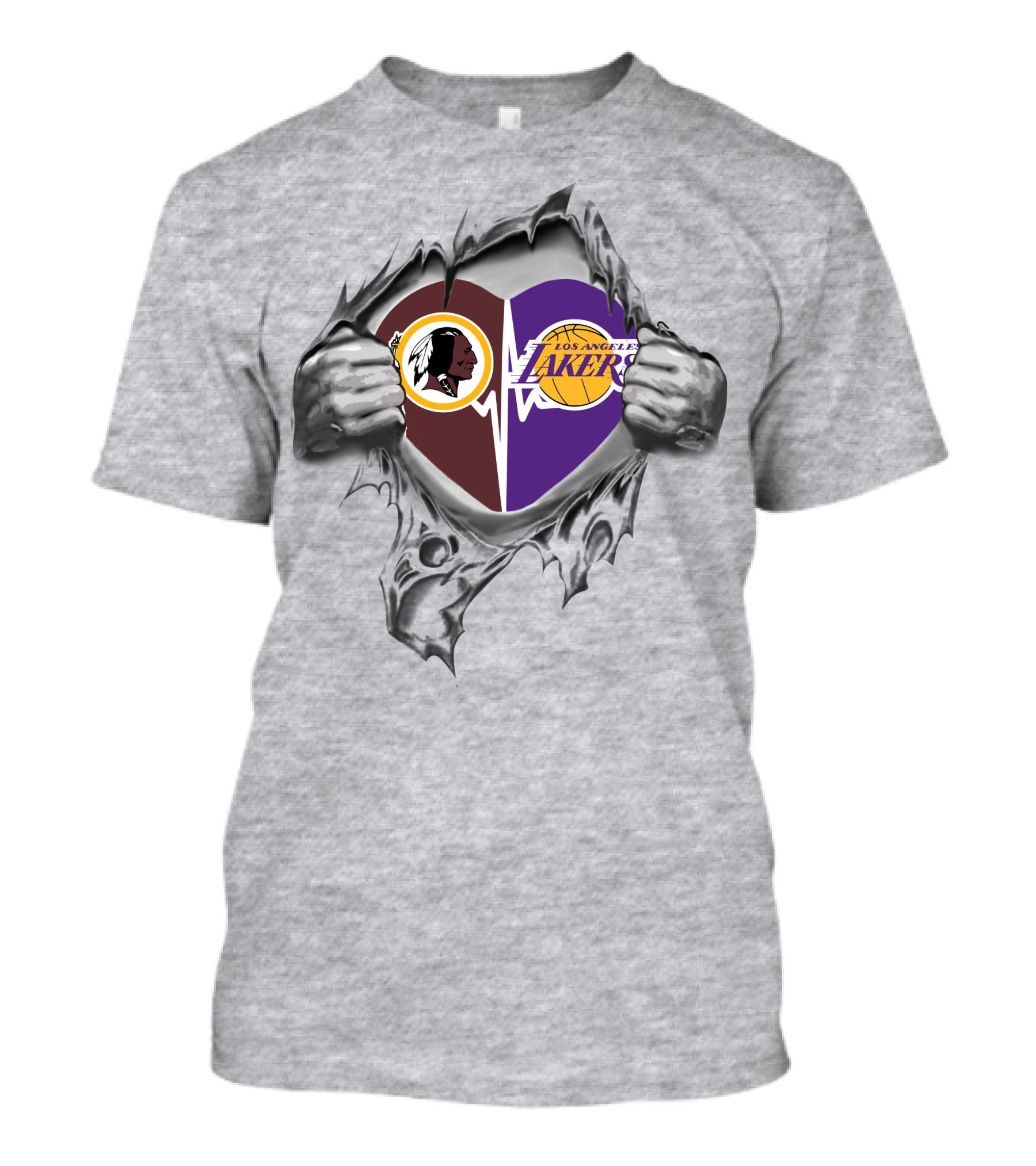 Lakers Washington Redskins Heartbeat Icon Logo Tear T-Shirt