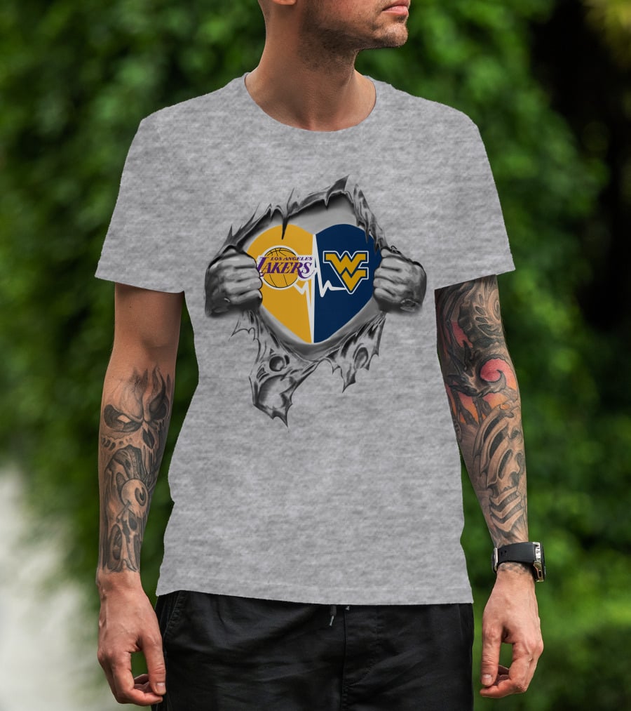 Los Angeles Lakers West Virginia Mountaineers Heart Passion Fusion T-Shirt