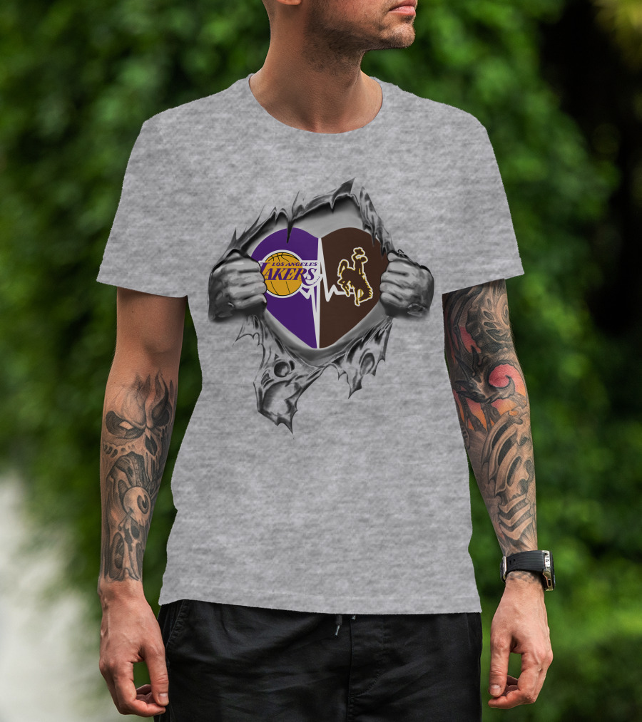 Los Angeles Lakers Wyoming Cowboys Heartbeat Symbol T-Shirt