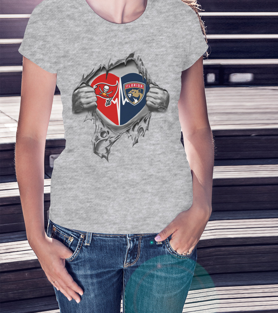 Buccaneers Panthers Split Heart Logo T-Shirt