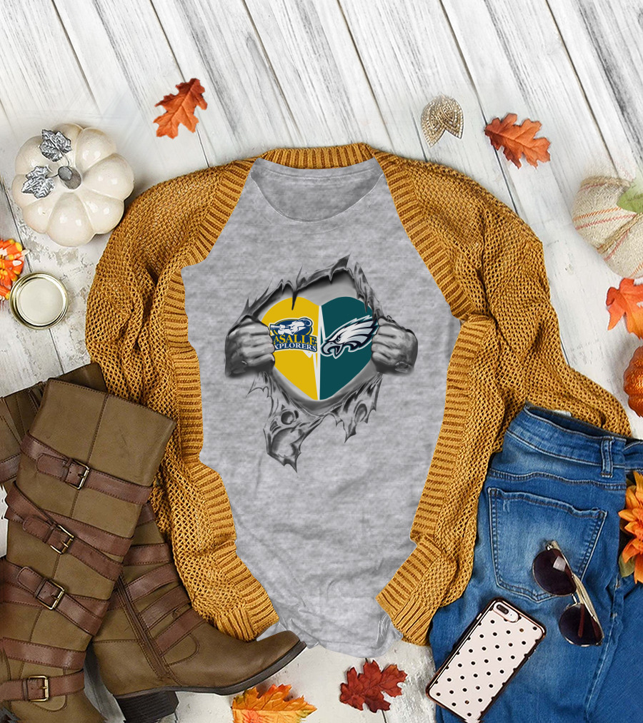 Eagles La Salle Explorers Heart With Logo Designs T-Shirt