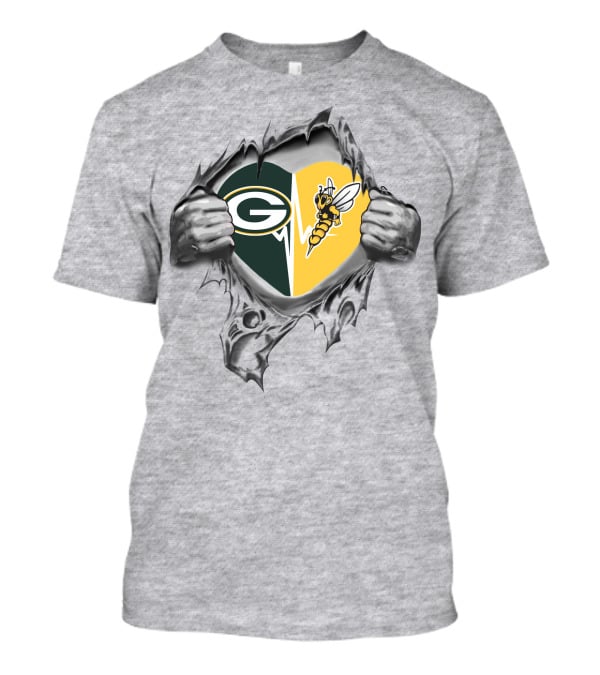 Green Bay Packers And Superior Yellow Jackets Heart T-Shirt