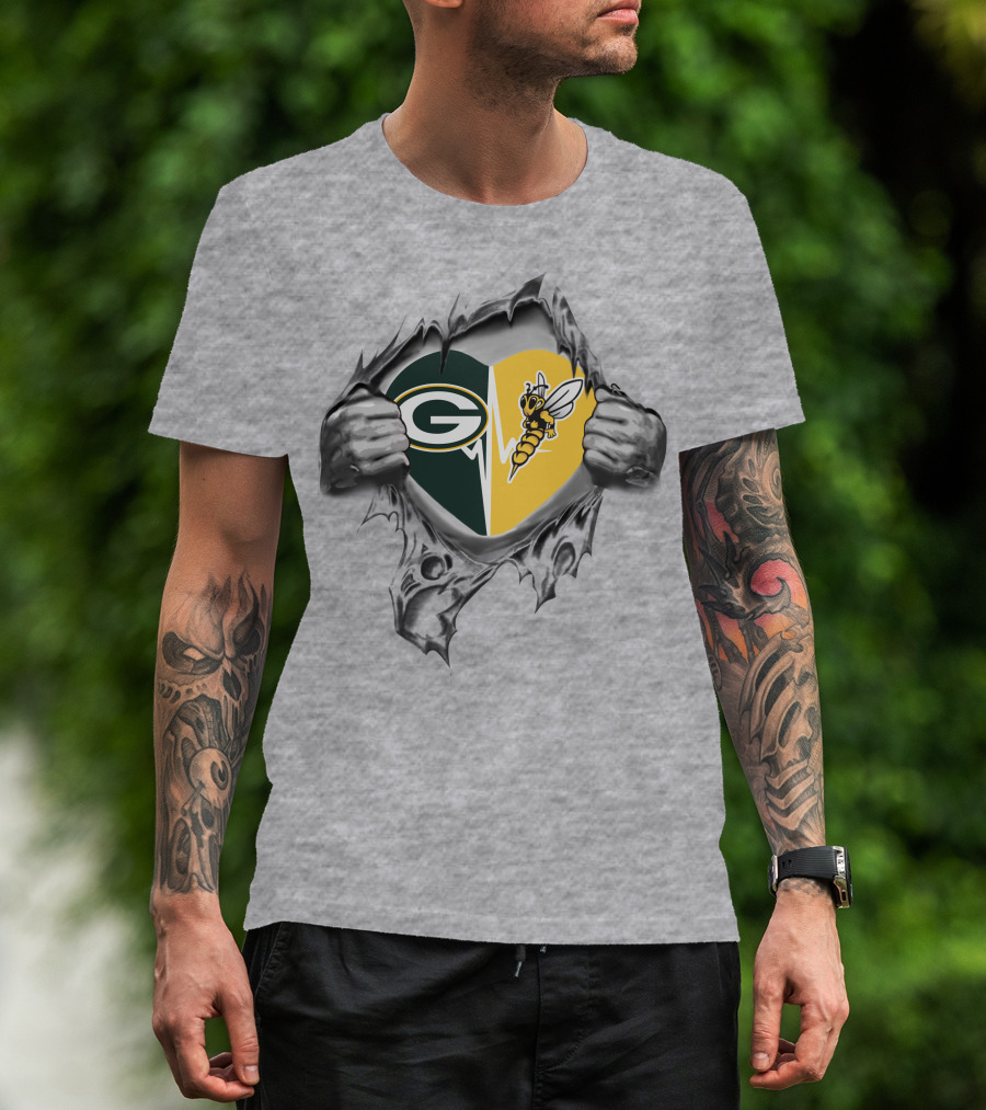 Green Bay Packers And Superior Yellow Jackets Heart T-Shirt