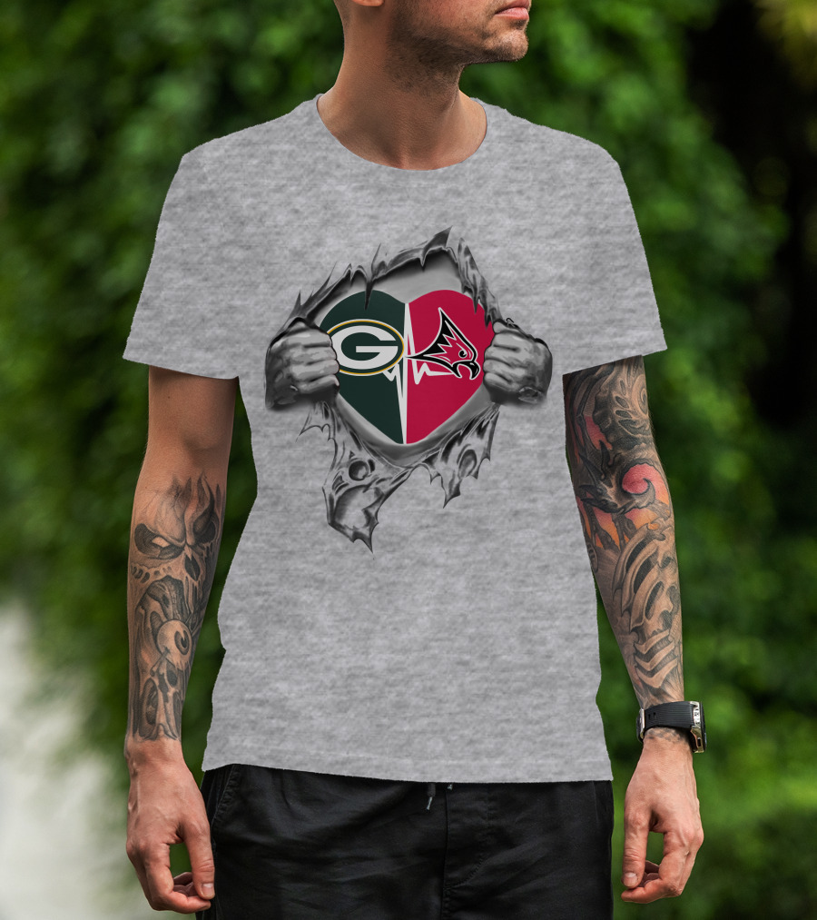 Green Bay Packers River Falls Falcons Heart Inside Torn Chest T-Shirt