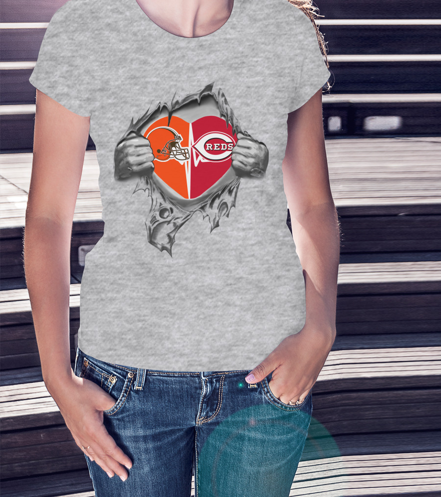 Cleveland Browns And Cincinnati Reds Heartbeat Passion 251 T-Shirt