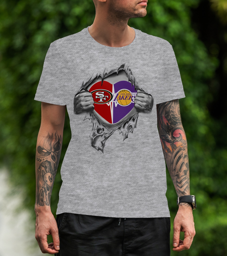 49ers Los Angeles Lakers Heart Logo With Ripped T-Shirt
