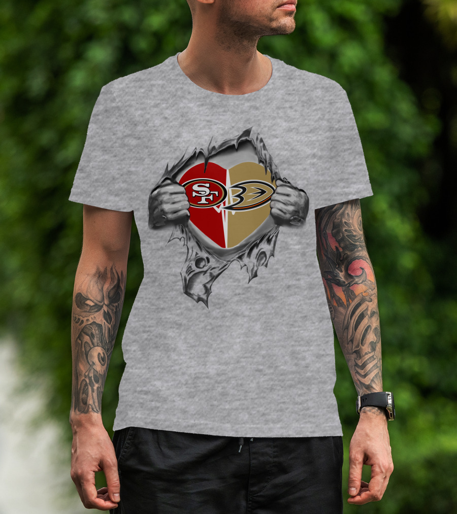 49ers Sf Anaheim Ducks Heart Logo Torn T-Shirt