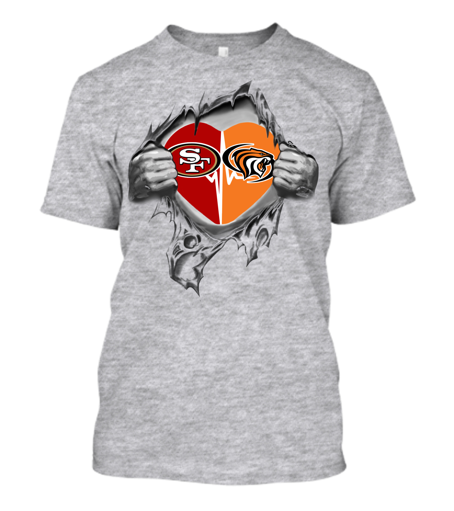 49ers Pacific Tigers Heartbeat Split Loyalty T-Shirt