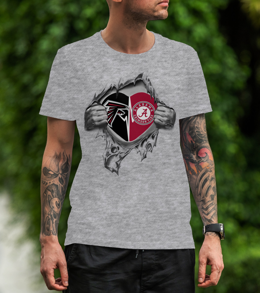 Falcons Alabama Crimson Tide Heart Ripped T-Shirt