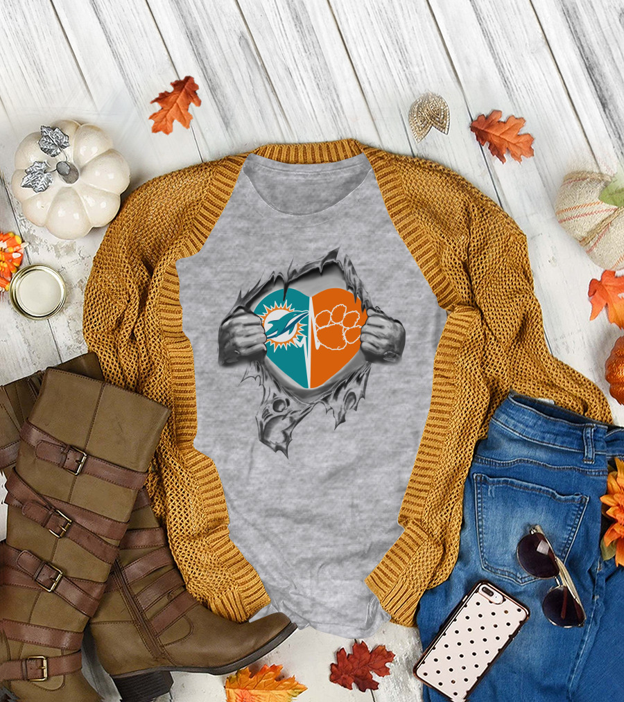 Miami Dolphins Clemson Tigers Heart It's In My Heart T-Shirt