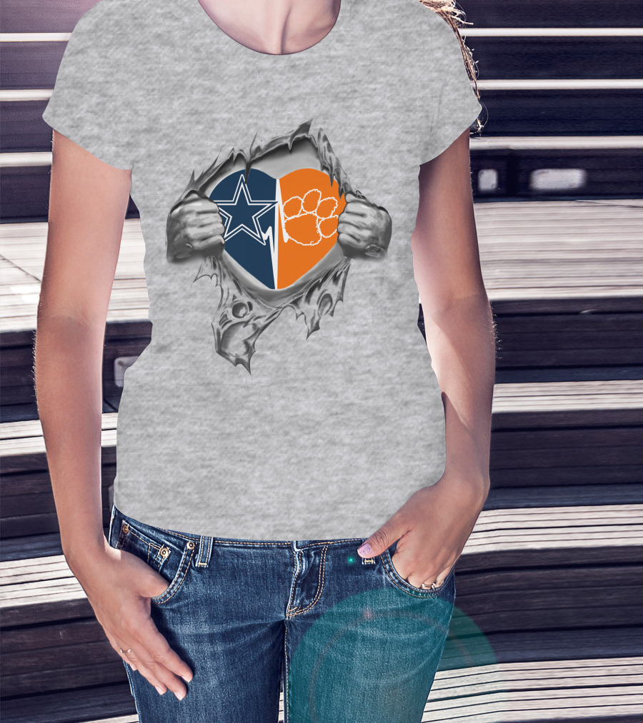 Dallas Cowboys Clemson Tigers Heart T-Shirt