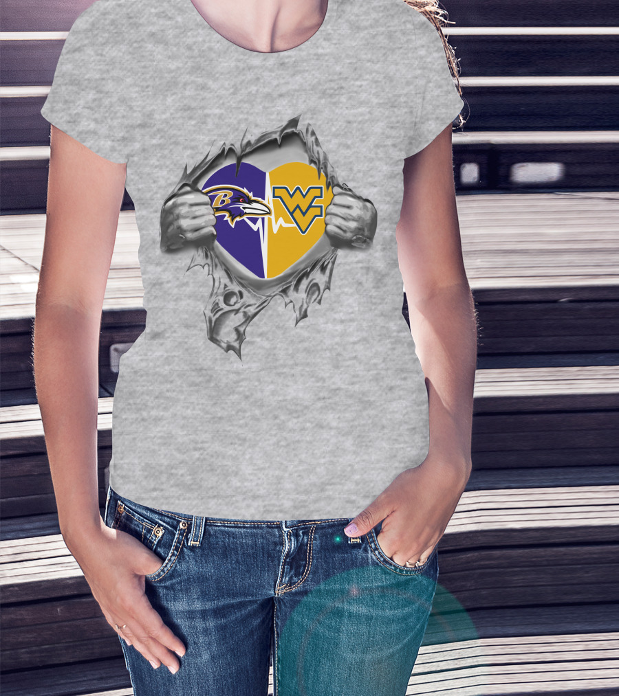 Ravens Wvu Mountaineers Heart Ravens Logo West Virginia T-Shirt