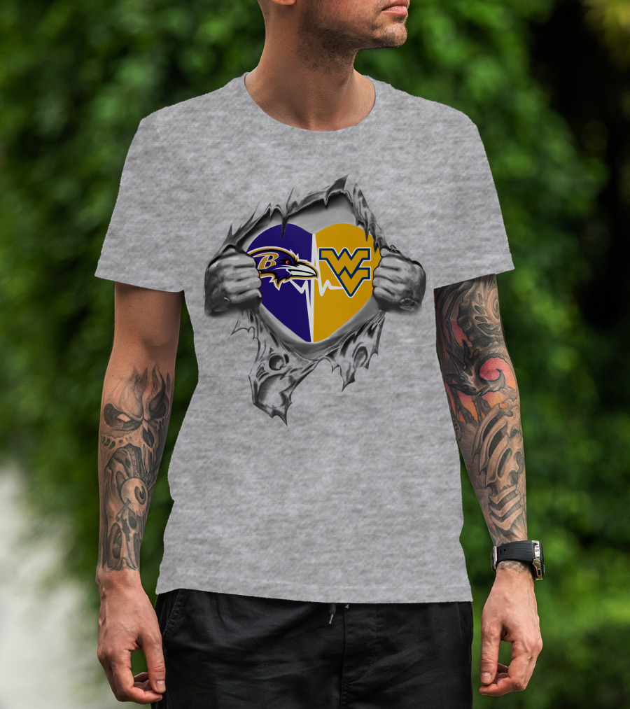 Ravens Wvu Mountaineers Heart Ravens Logo West Virginia T-Shirt