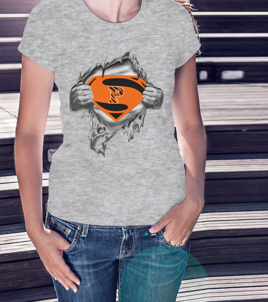 Princeton Tigers Superman Logo Chest Rip T-Shirt