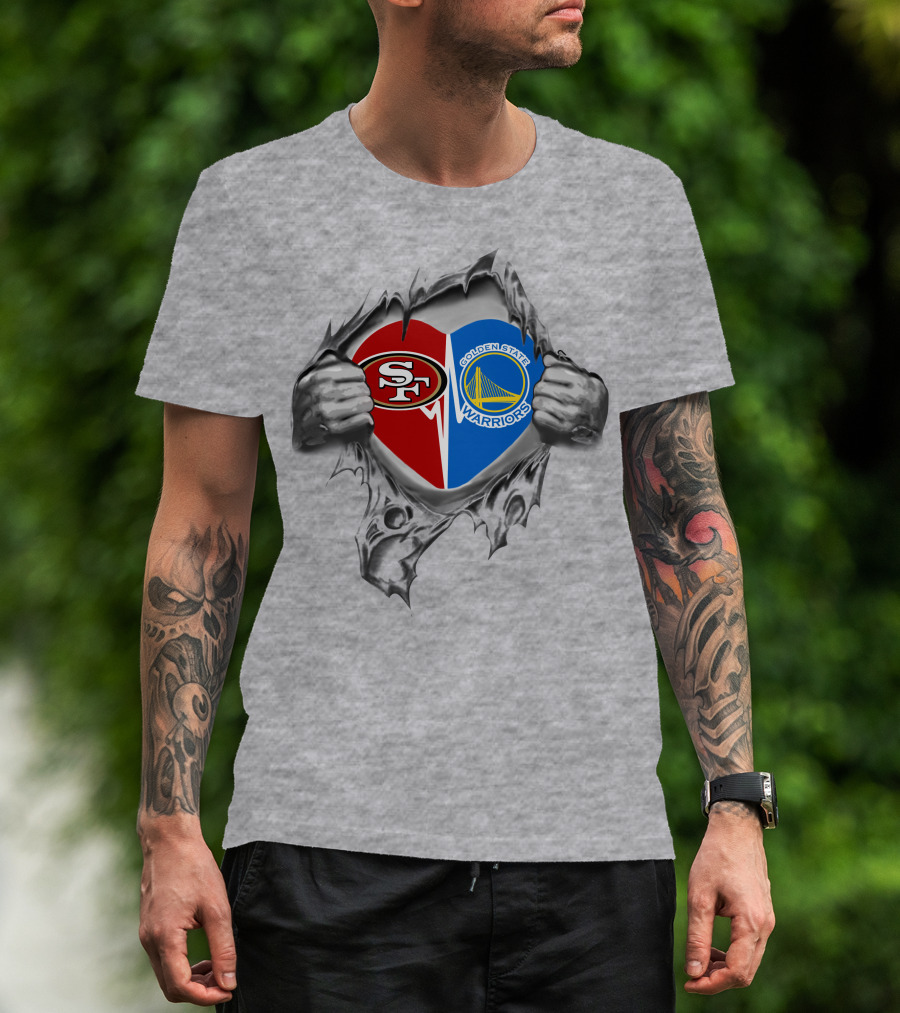 49ers Golden State Warriors Heart Logo Fusion T-Shirt