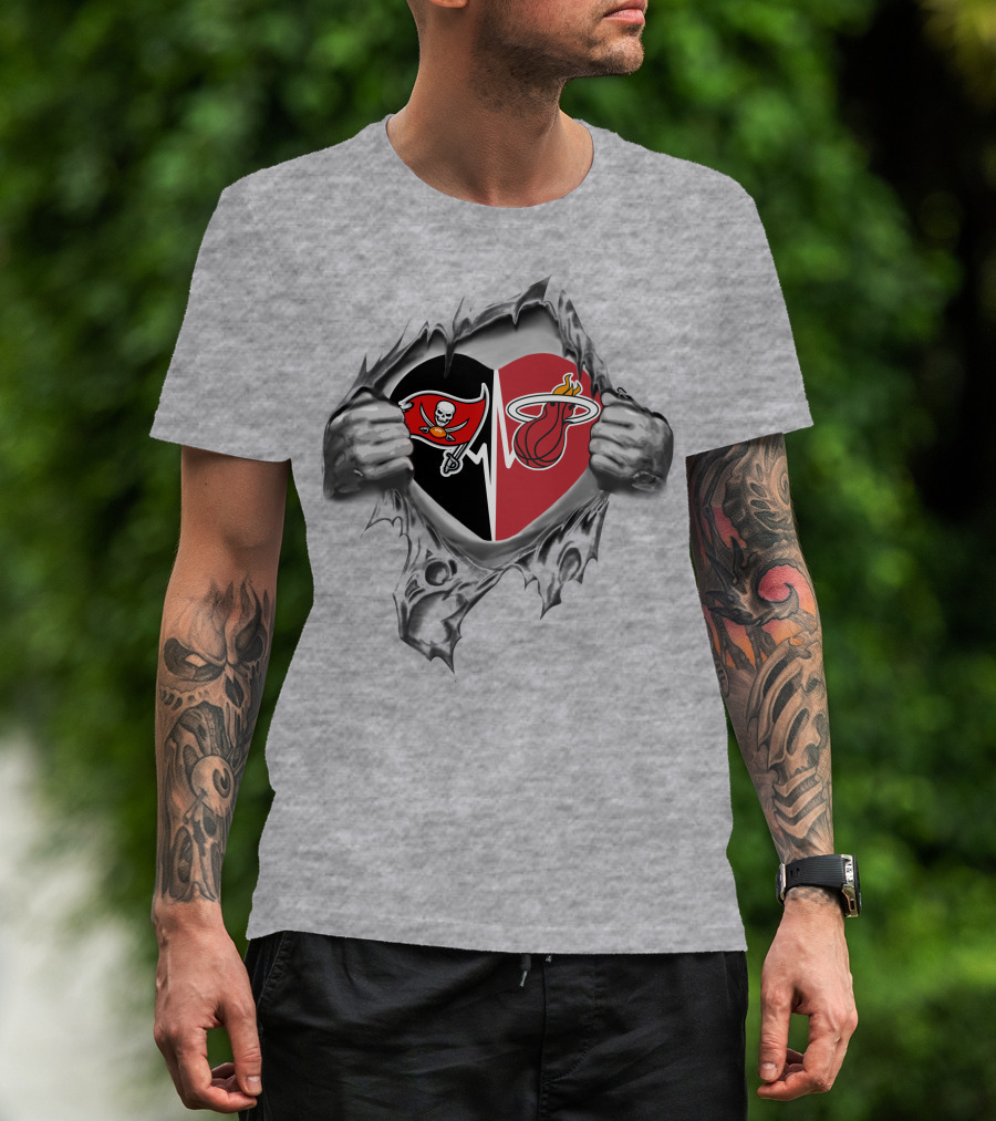 Buccaneers Miami Heat Heart Logo Combination T-Shirt