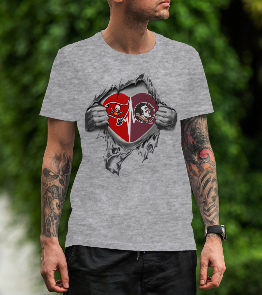 Buccaneers Florida State Seminoles Heartbeat Passion T-Shirt