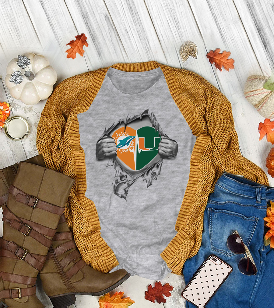 Miami Dolphins Hurricanes Heart Logo 29 It's In My Heart T-Shirt